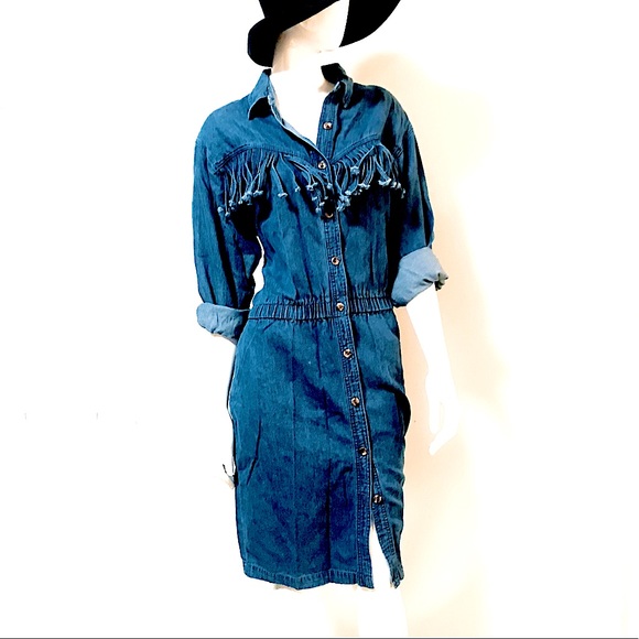 VtG Coastal Cowgirl Denim Button Down LongSleeves MIDI Southwestern Beauty๐๐ค - Picture 1 of 16
